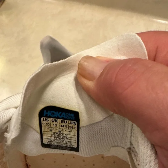 Hoka White and Red Running Shoes with Blue Accents - Picture 3 of 3